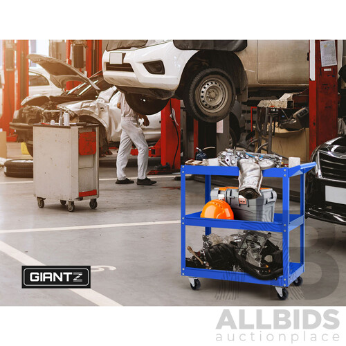 Tool Cart 3 Tier Parts Steel Trolley Mechanic Storage Organizer Blue - Brand New - Free Shipping