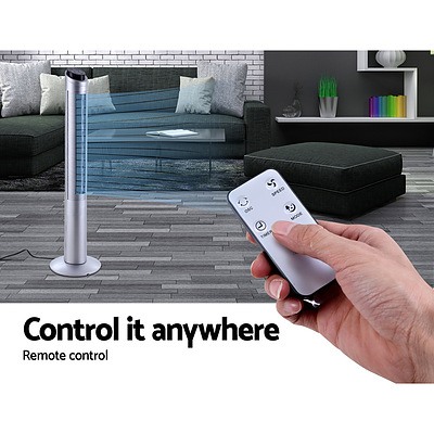 122cm 48 Tower Fan Bladeless Fans Oscillating with Remote Timer Silver