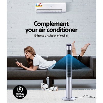 122cm 48 Tower Fan Bladeless Fans Oscillating with Remote Timer Silver