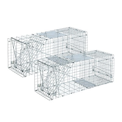 Set of 2 Humane Animal Trap Cage 66 x 23 x 25cm  - Silver - Brand New - Free Shipping