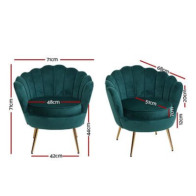 Armchair Lounge Chair Accent Armchairs Retro Lounge Accent Chair Single Sofa Velvet Shell Back Seat Green - Brand New - Free Shipping