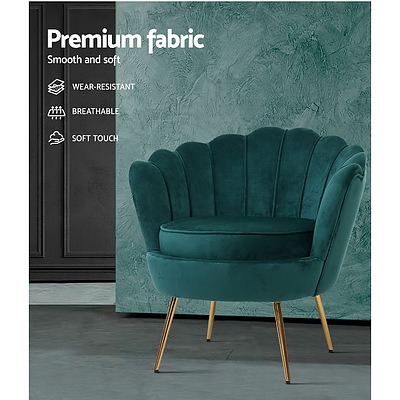Armchair Lounge Chair Accent Armchairs Retro Lounge Accent Chair Single Sofa Velvet Shell Back Seat Green - Brand New - Free Shipping