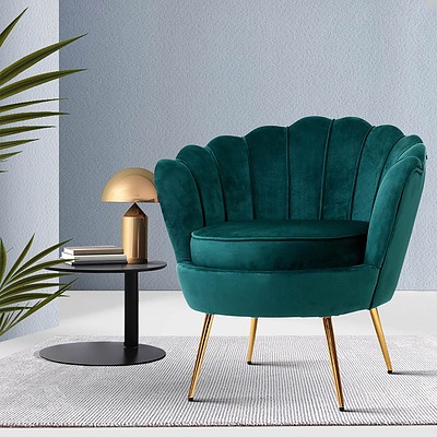 Armchair Lounge Chair Accent Armchairs Retro Lounge Accent Chair Single Sofa Velvet Shell Back Seat Green - Brand New - Free Shipping