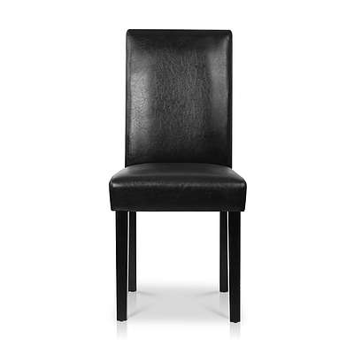 Set of 2 PU Leather Dining Chairs - Black - Free Shipping