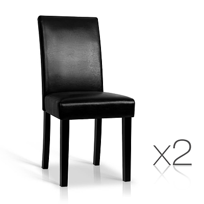Set of 2 PU Leather Dining Chairs - Black - Free Shipping