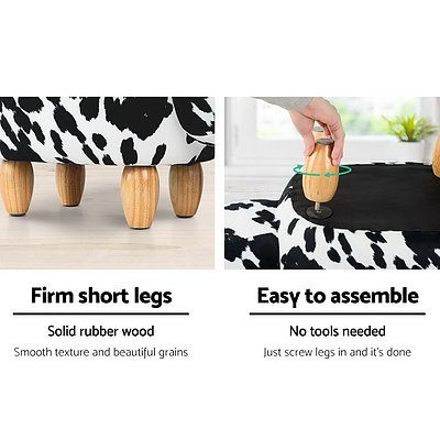 Kids Ottoman Foot Stool Toy Cow Chair Animal Foot Rest Fabric Seat White - Brand New - Free Shipping