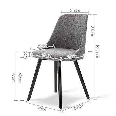 Set of 2 Fabric Dining Chair - Grey - Free Shipping