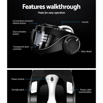 Vacuum Cleaner Bagless Cyclone Cyclonic Vac Home Office Car 2200W Black - Brand New - Free Shipping