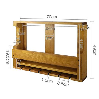 7 Bottle Wall Mounted Wine & Glass Rack - Natural - Brand New - Free Shipping