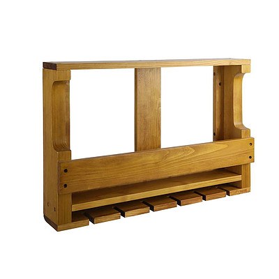 7 Bottle Wall Mounted Wine & Glass Rack - Natural - Brand New - Free Shipping