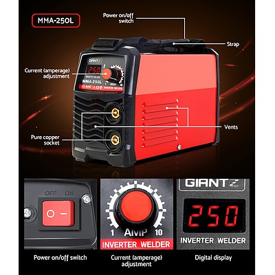 Portable Inverter Welder MMA ARC Stick iGBT DC Welding 10A Plug 250Amp