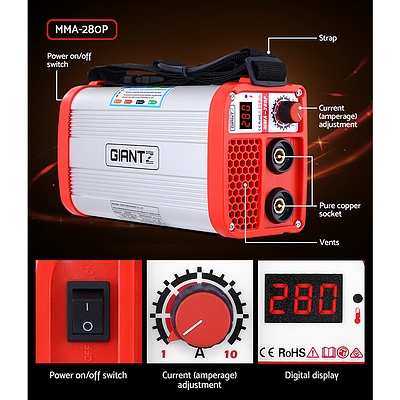 Portable 280A Inverter Welder DC MMA ARC Metal Stick Welding Machine IGBT