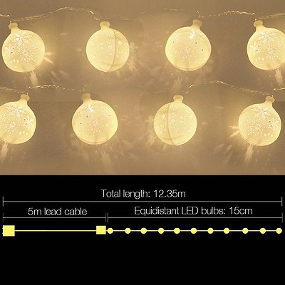 Jingle Jollys Christmas Snowflake Festoon String Lights 50LED Warm White - Free Shipping