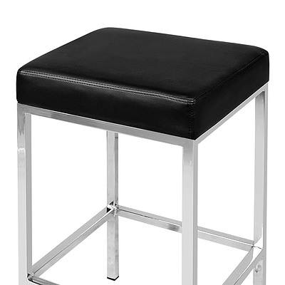 Set of 2 PU Leather Backless Bar Stool - Black - Free Shipping