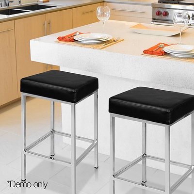 Set of 2 PU Leather Backless Bar Stool - Black - Free Shipping