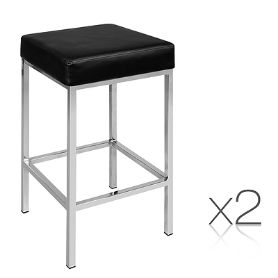 Set of 2 PU Leather Backless Bar Stool - Black - Free Shipping
