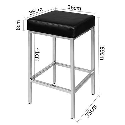Set of 2 PU Leather Backless Bar Stool - Black - Free Shipping