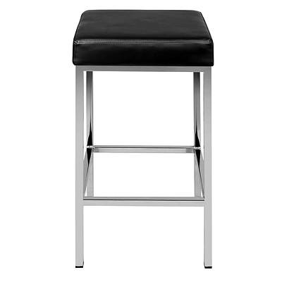 Set of 2 PU Leather Backless Bar Stool - Black - Free Shipping