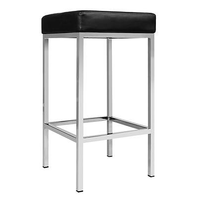 Set of 2 PU Leather Backless Bar Stool - Black - Free Shipping