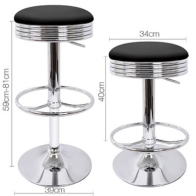 Set of 2 PU Leather Swivel Backless Bar Stool - Black - Free Shipping