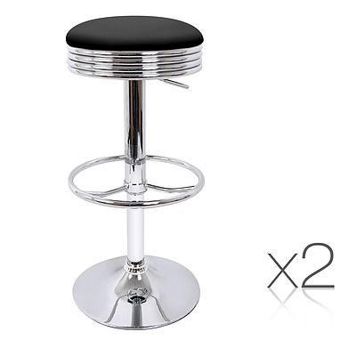 Set of 2 PU Leather Swivel Backless Bar Stool - Black - Free Shipping