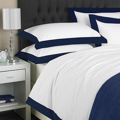 Jenny Mclean La Via Border Quilt Cover Set 100% Cotton Queen 400Tc - Navy - Free Shipping - RRP: $179.95