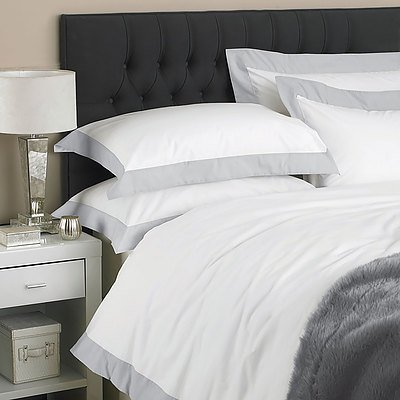 Jenny Mclean La Via Border Quilt Cover Set 100% Cotton Queen 400Tc - Silver - Free Shipping - RRP: $179.95