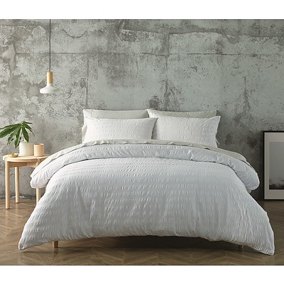 Jenny Mclean Seer Sucker Quilt Cover Sets Queen - White - Free Shipping - RRP: $179.95